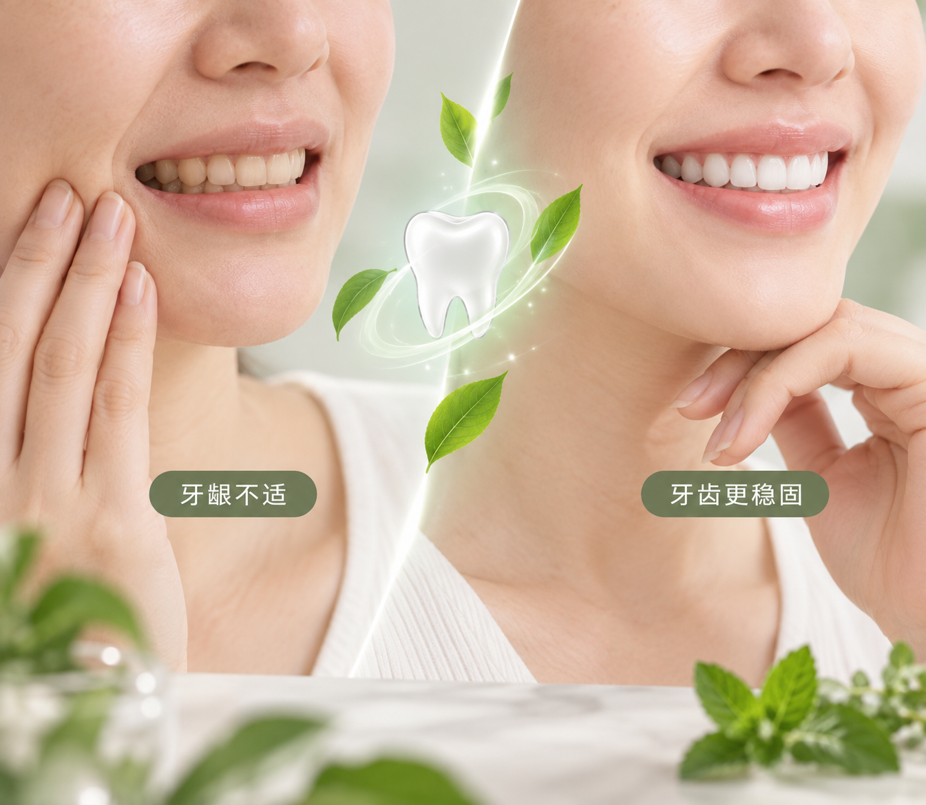 草本固齿胶囊使用前后对比：牙龈不适到牙齿更稳固