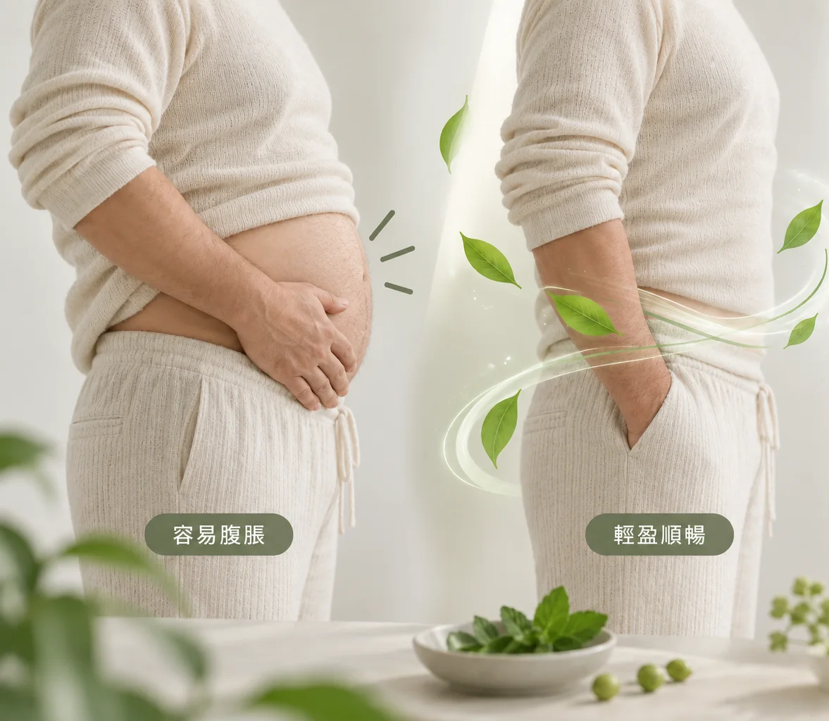 同一个人的两种状态对比：容易腹胀，与轻盈顺畅